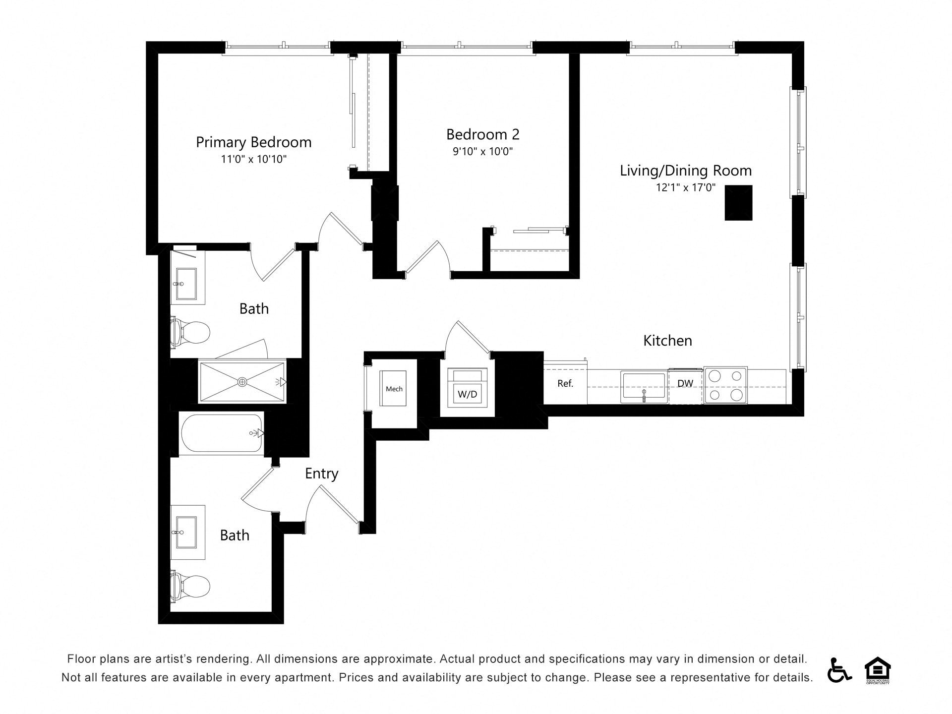 2 Beds |  2 Baths |  "apartment"